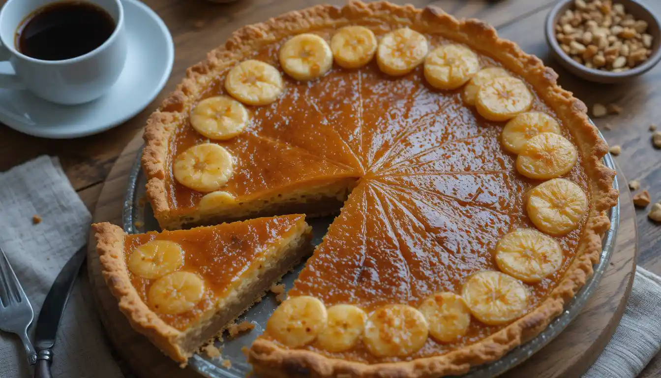 Fresh bananas with peels, flour, cinnamon, and brown sugar on a wooden counter.